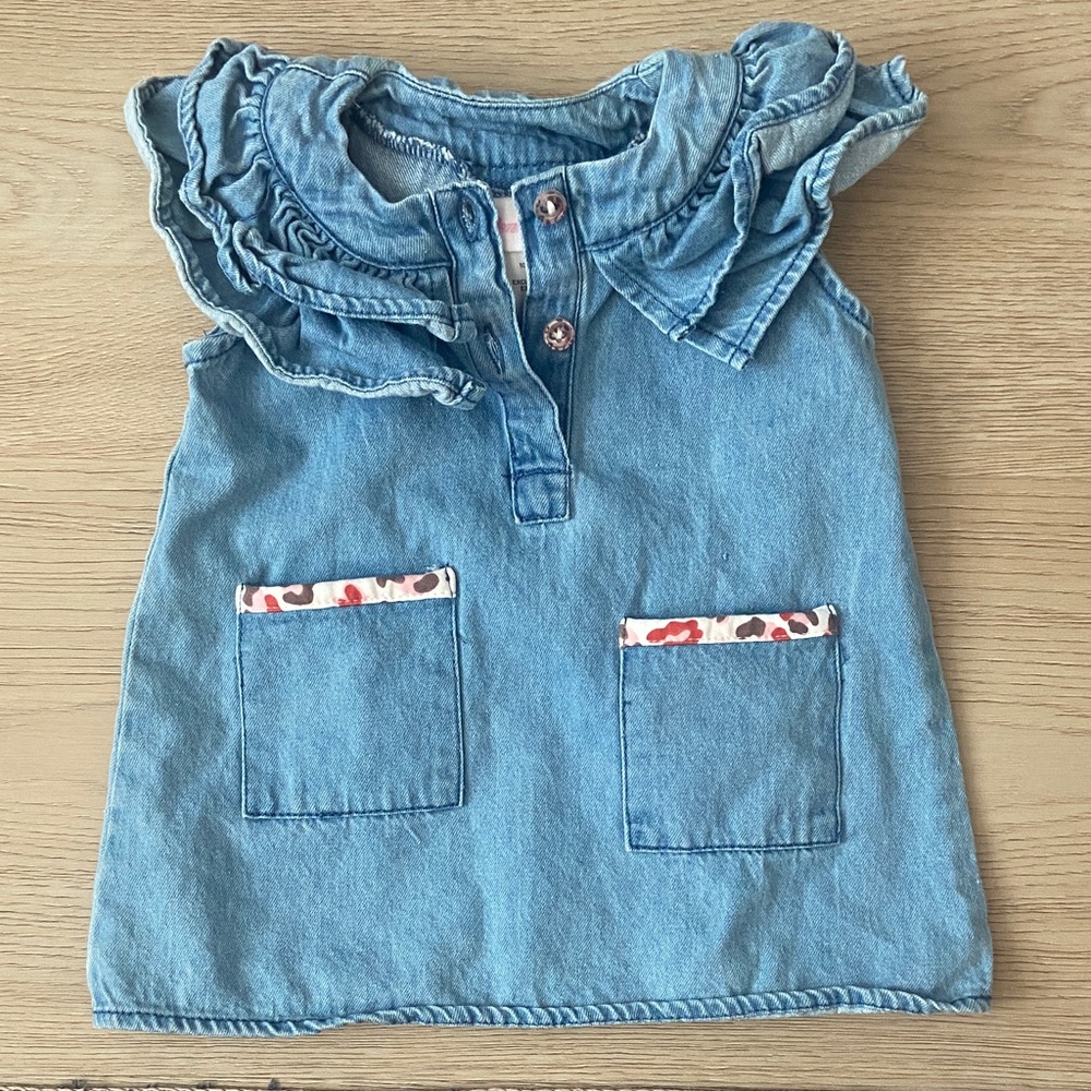 Bonnie Baby Blue Denim Dress with Ruffle Collar